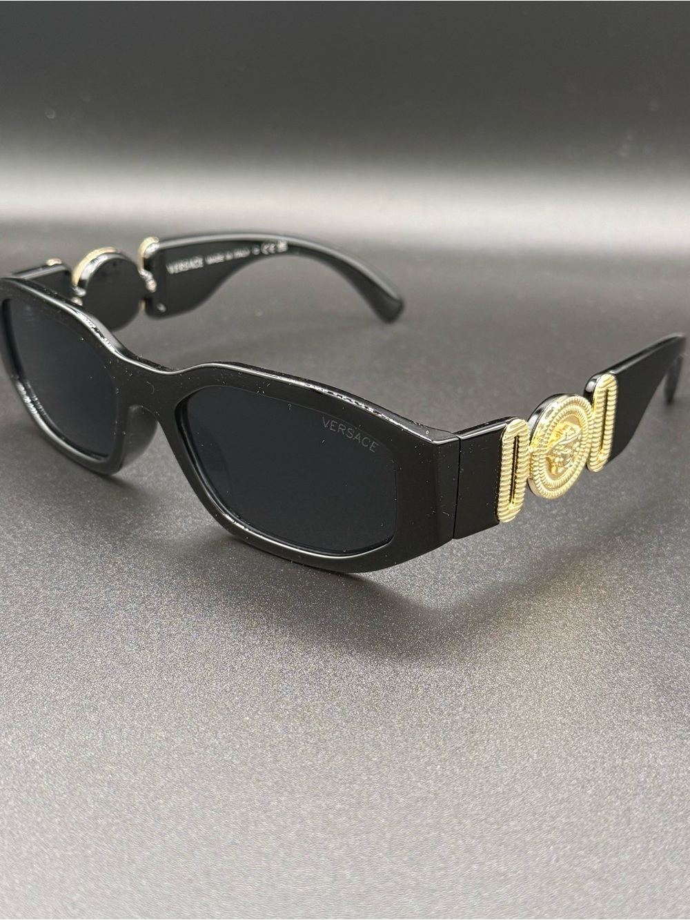 Versace Black Sunglasses with Gold Medallion Temples